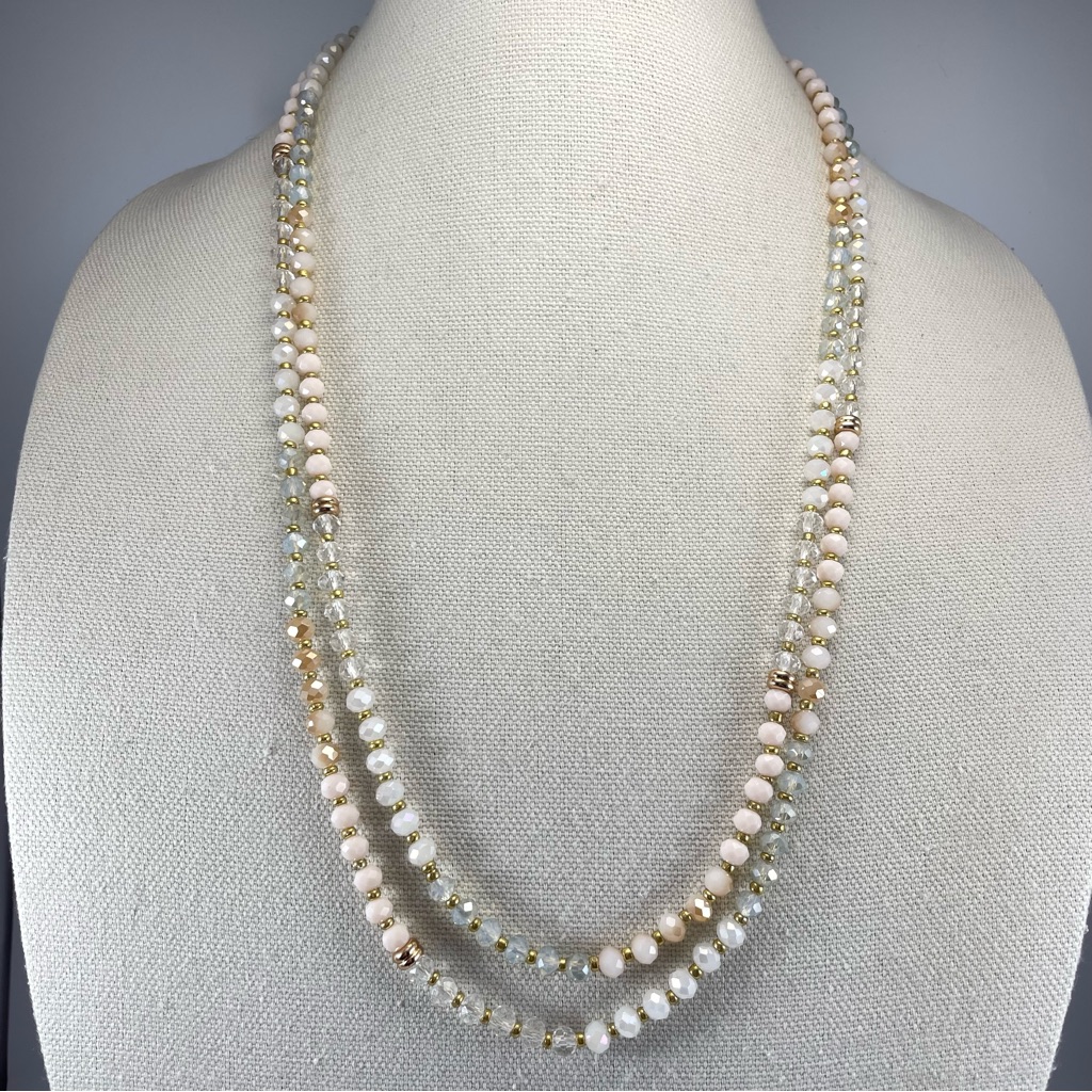 Nwt Signed Gold Tone Faceted Rondelle Glass Long Single Strand Necklace